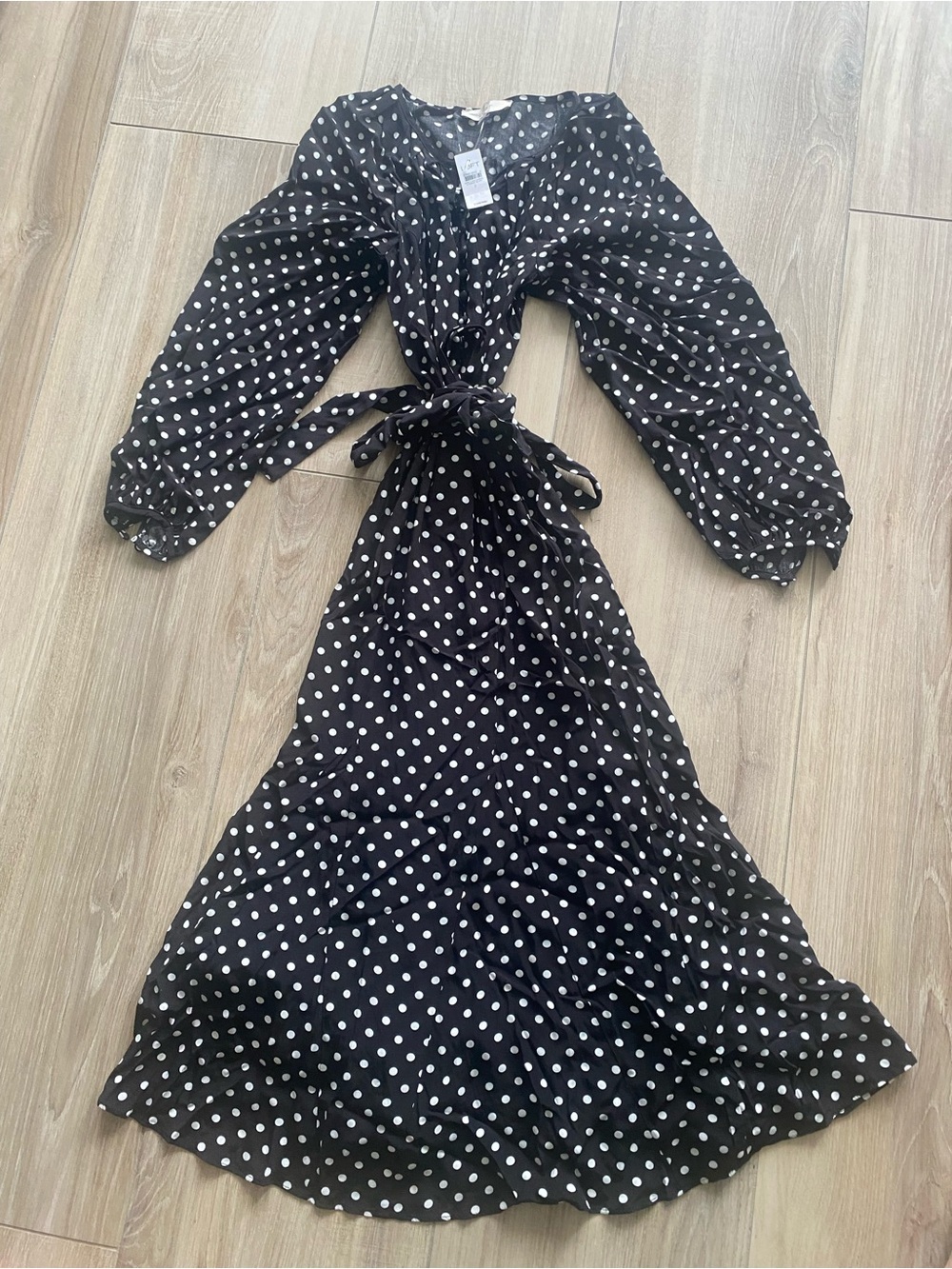 LOFT Black Maxi Dress with White Polka Dots